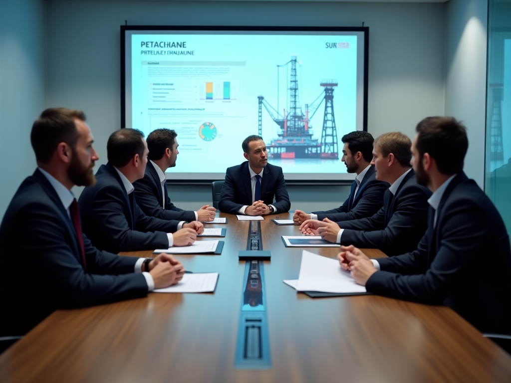 Reunión de negocios para financiamiento de proyectos petroleros