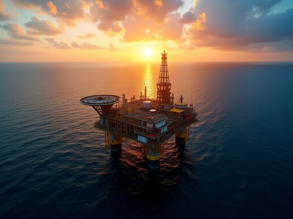 Plataforma petrolera al atardecer